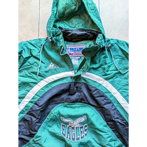 Philadelphia Eagles 90s APEX puffer 1/2 pullover jacket L kelly blk NFL Pro vtg - Picture 5 of 6
